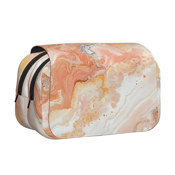 Large-Capacity Flip-Top Double-Layer Pencil Case, Multi-Functional Pocket Pen Case, Durable Stationery Organizer Peachpuff Marble_3