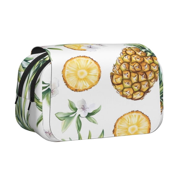 Large-Capacity Flip-Top Double-Layer Pencil Case, Multi-Functional Pocket Pen Case, Durable Stationery Organizer Pineapple And Flowers