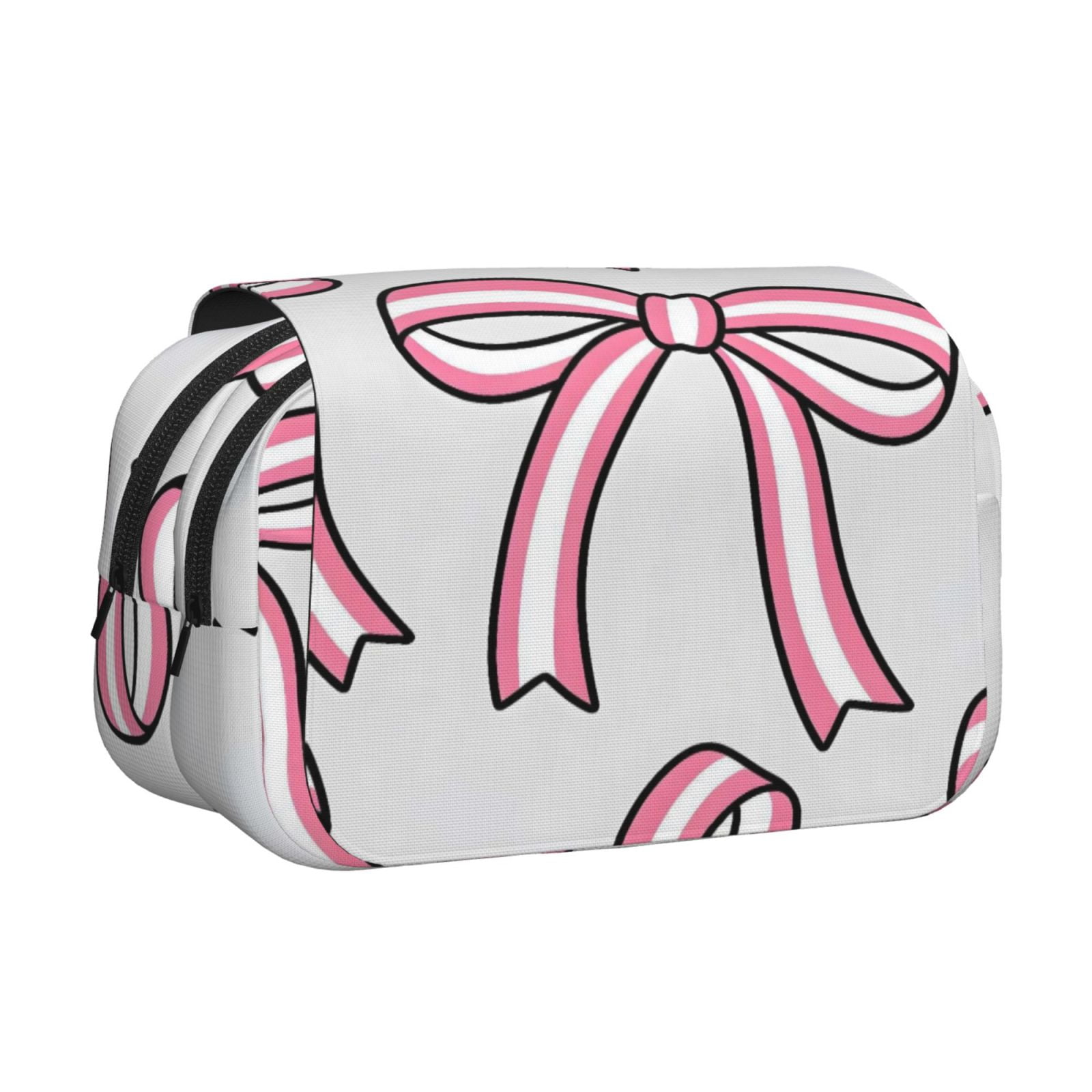 Large-Capacity Flip-Top Double-Layer Pencil Case, Multi-Functional Pocket Pen Case, Durable Stationery Organizer Pink And White Bows