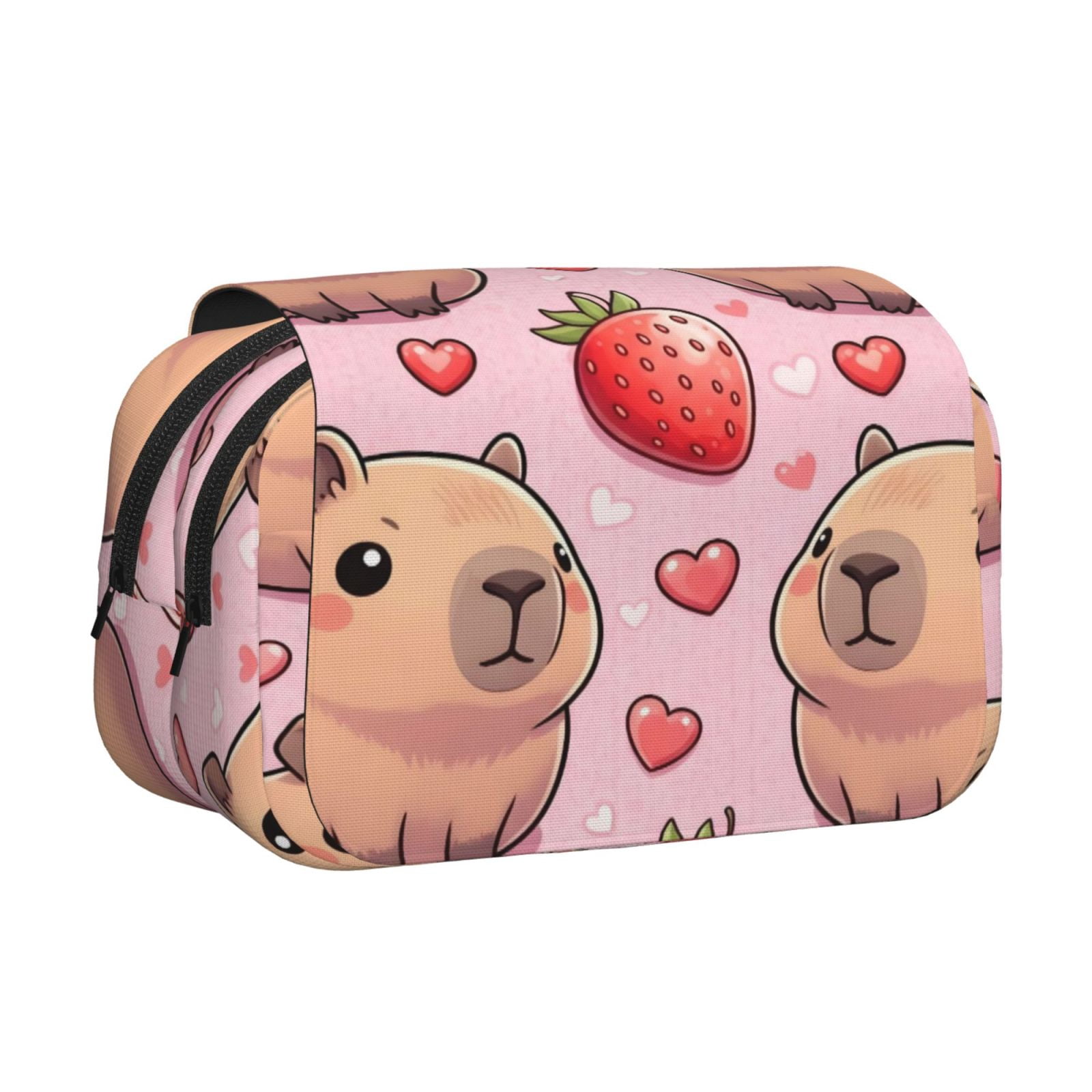 Large-Capacity Flip-Top Double-Layer Pencil Case, Multi-Functional Pocket Pen Case, Durable Stationery Organizer Pusheen Capybara Pattern 4