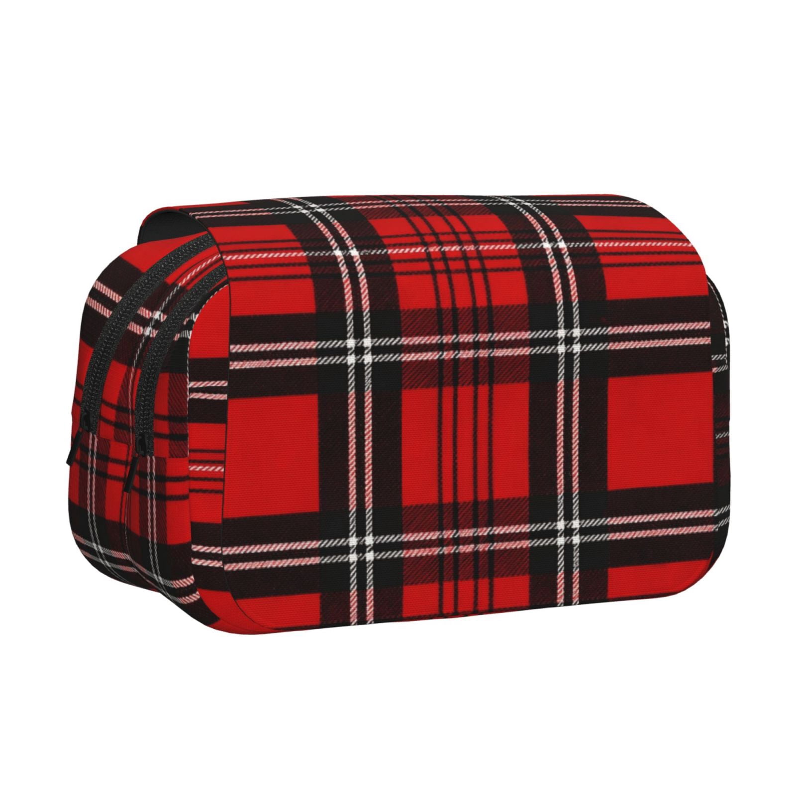 Large-Capacity Flip-Top Double-Layer Pencil Case, Multi-Functional Pocket Pen Case, Durable Stationery Organizer Red And Black Checkered Pattern (2)