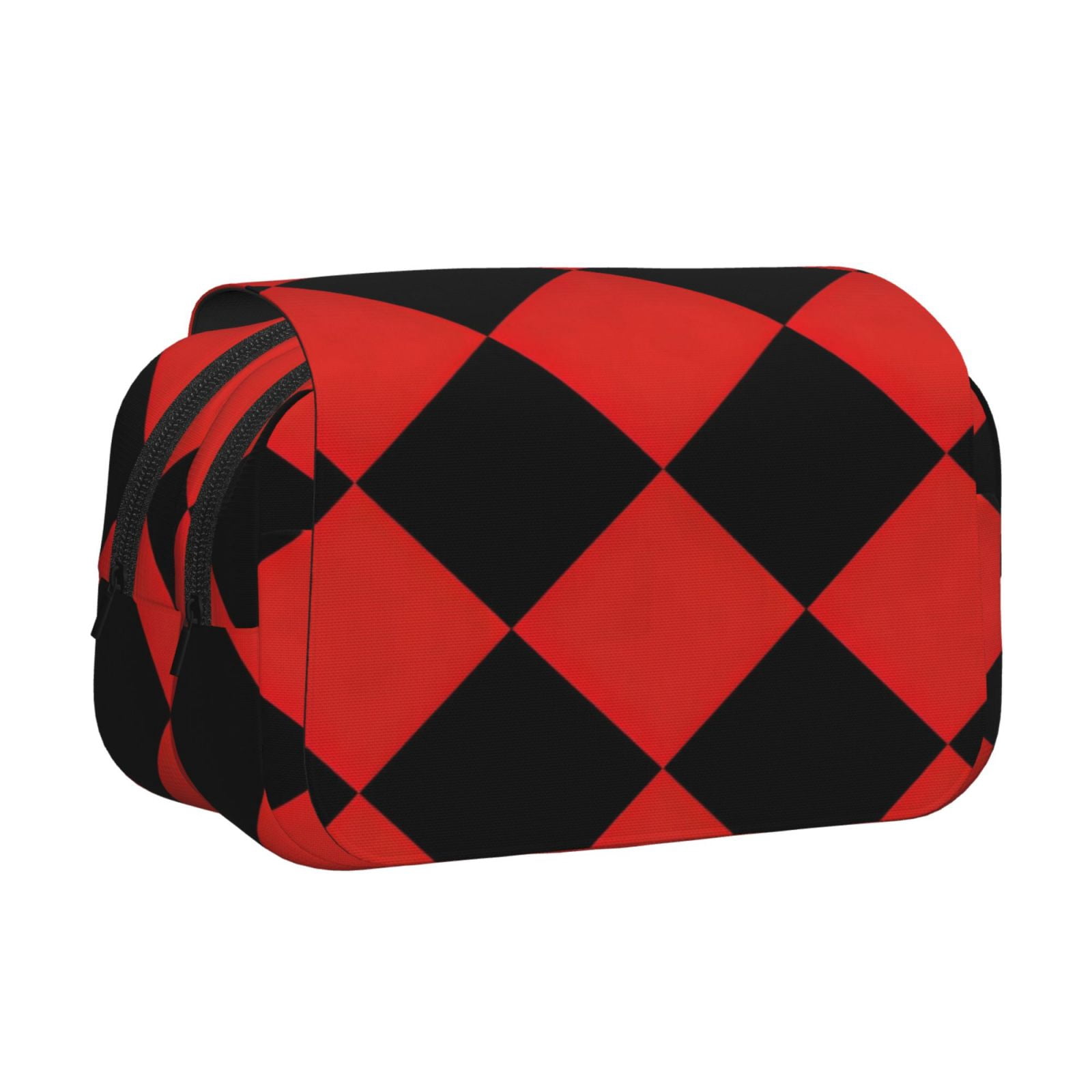 Large-Capacity Flip-Top Double-Layer Pencil Case, Multi-Functional Pocket Pen Case, Durable Stationery Organizer Red And Black Checkered Pattern (9)
