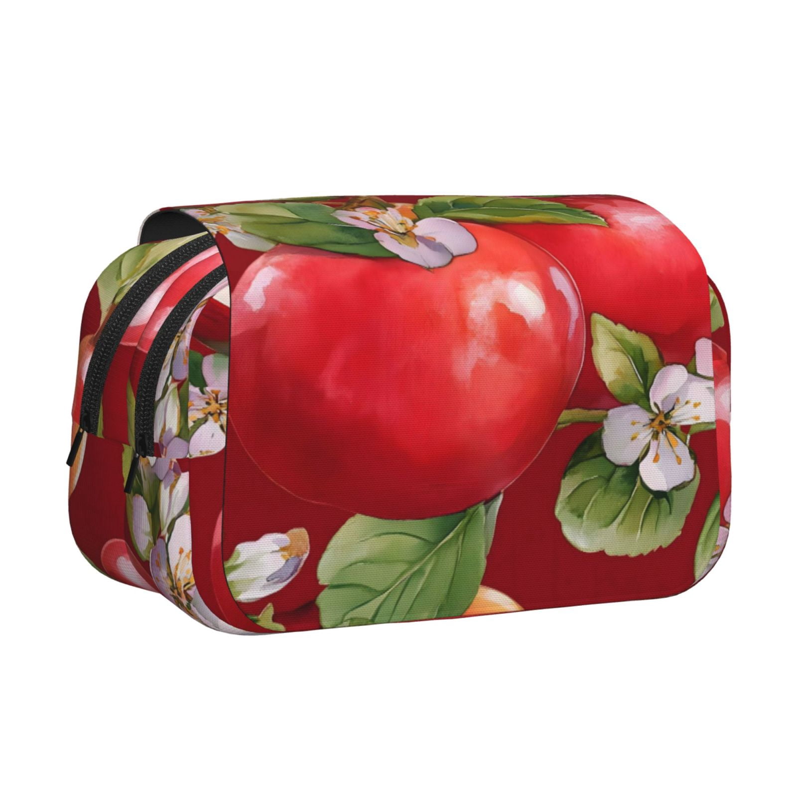 Large-Capacity Flip-Top Double-Layer Pencil Case, Multi-Functional Pocket Pen Case, Durable Stationery Organizer Red Apple