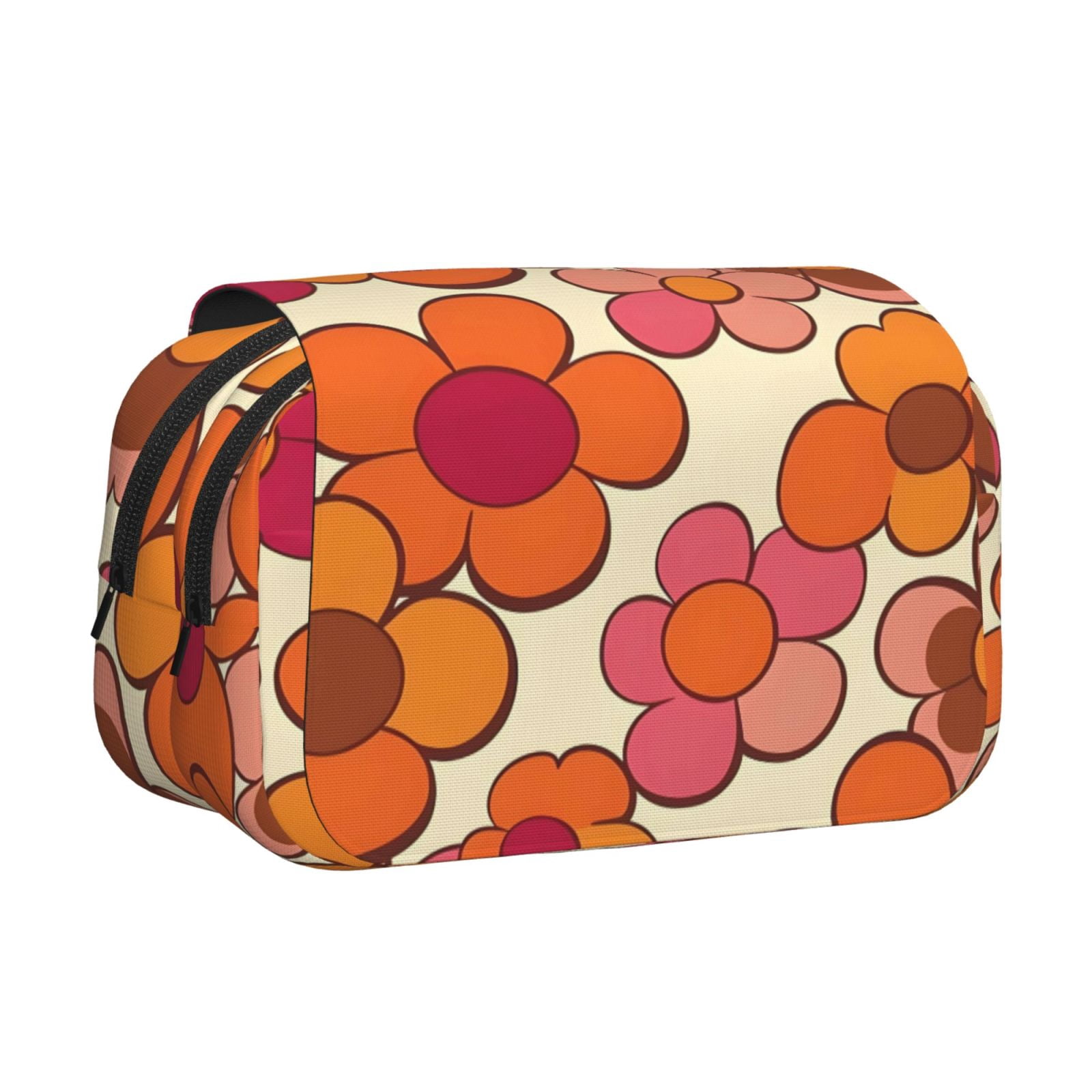 Large-Capacity Flip-Top Double-Layer Pencil Case, Multi-Functional Pocket Pen Case, Durable Stationery Organizer Retro Groovy Flowers Pattern (12)