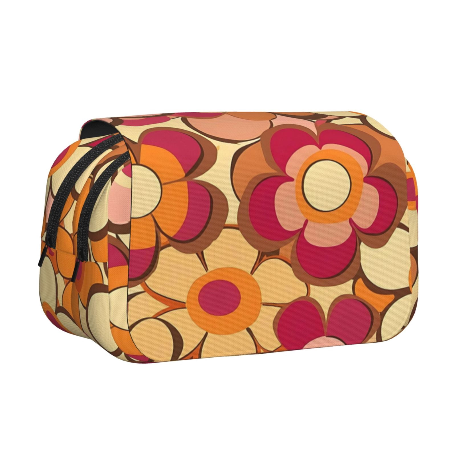 Large-Capacity Flip-Top Double-Layer Pencil Case, Multi-Functional Pocket Pen Case, Durable Stationery Organizer Retro Groovy Flowers Pattern (13)