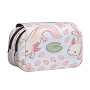 Large-Capacity Flip-Top Double-Layer Pencil Case, Multi-Functional Pocket Pen Case, Durable Stationery Organizer Sakura Pond Axolotls - Japanese Pastel