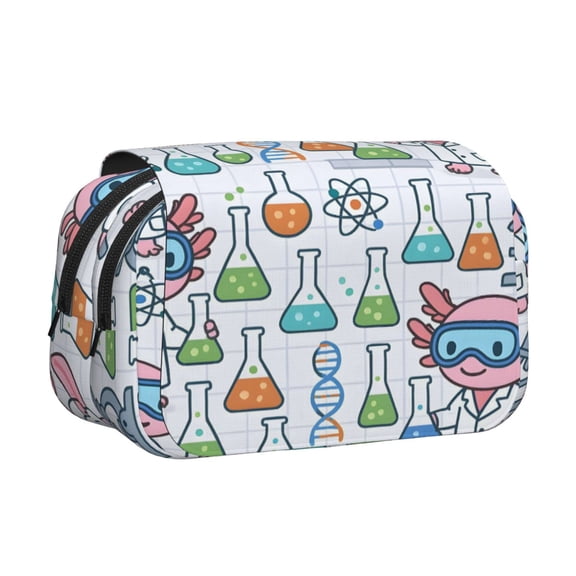 Large-Capacity Flip-Top Double-Layer Pencil Case, Multi-Functional Pocket Pen Case, Durable Stationery Organizer Science Lab Axolotls - Educational Play