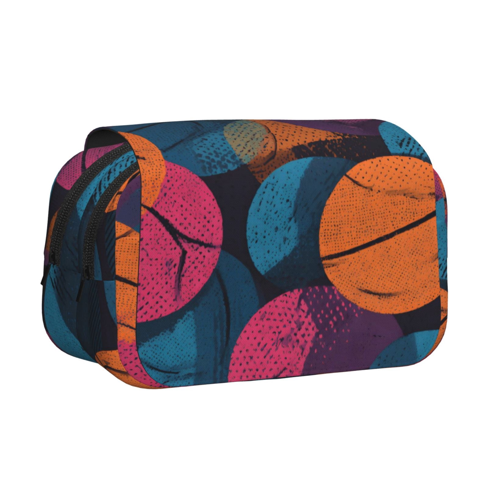 Large-Capacity Flip-Top Double-Layer Pencil Case, Multi-Functional Pocket Pen Case, Durable Stationery Organizer Seamless Pattern Basketball Theme Cool Style