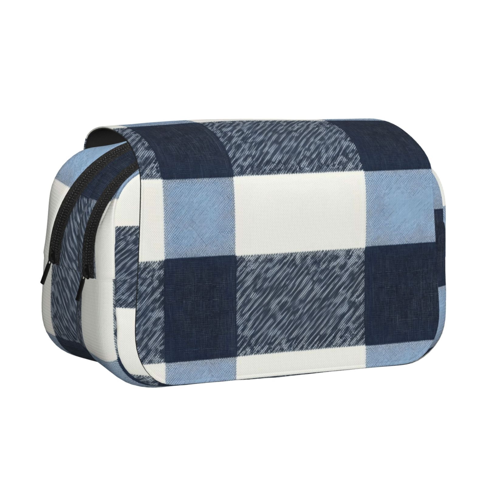 Large-Capacity Flip-Top Double-Layer Pencil Case, Multi-Functional Pocket Pen Case, Durable Stationery Organizer Slateblue Buffalo Plaid Check Tartan Scotland_2