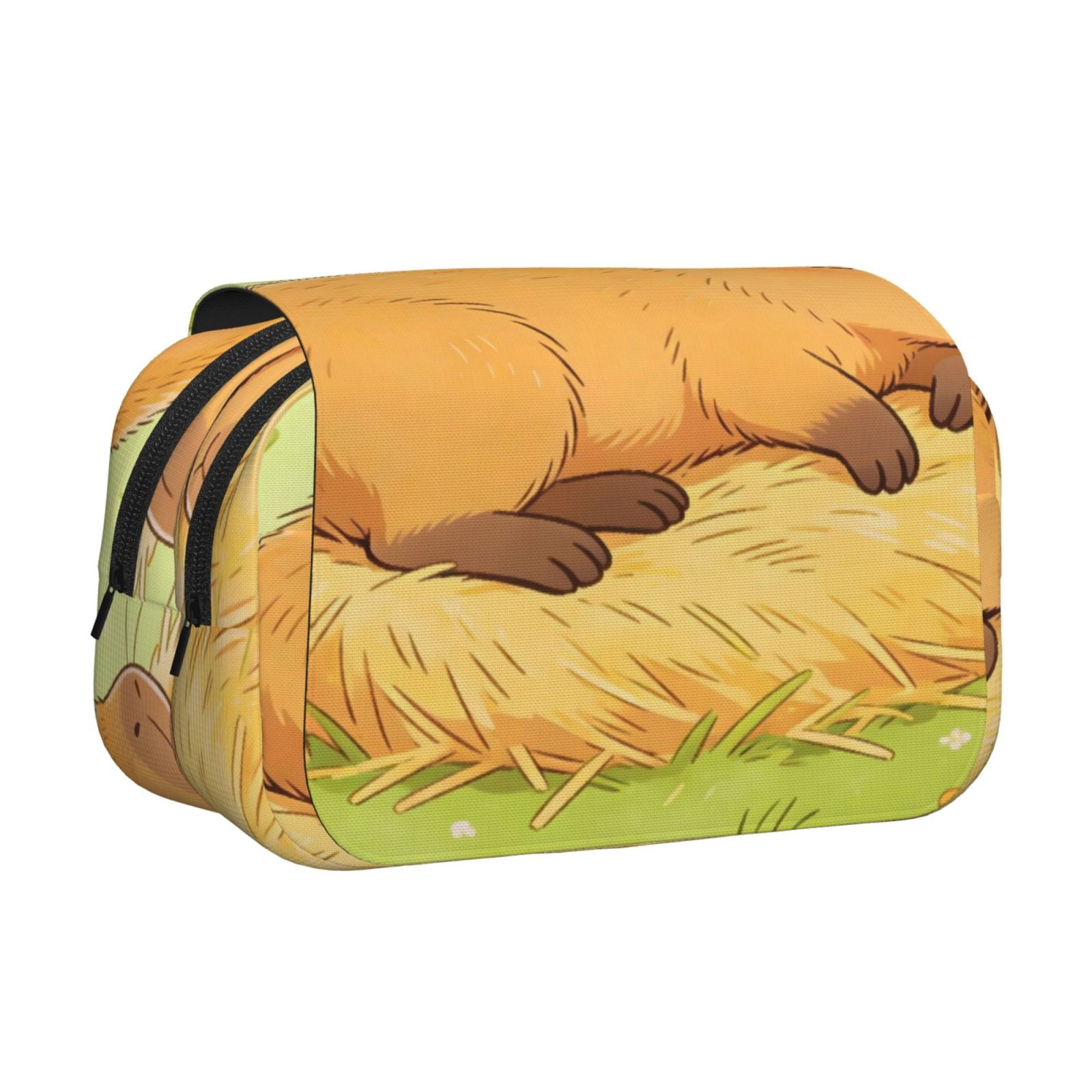 Large-Capacity Flip-Top Double-Layer Pencil Case, Multi-Functional Pocket Pen Case, Durable Stationery Organizer Sleeping Capybara