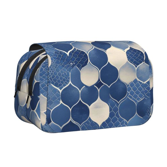 Large-Capacity Flip-Top Double-Layer Pencil Case, Multi-Functional Pocket Pen Case, Durable Stationery Organizer Snake Skin Print Style Doderblue_4