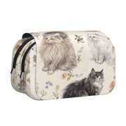 Large-Capacity Flip-Top Double-Layer Pencil Case, Multi-Functional Pocket Pen Case, Durable Stationery Organizer Stylish Long-Haired Cat