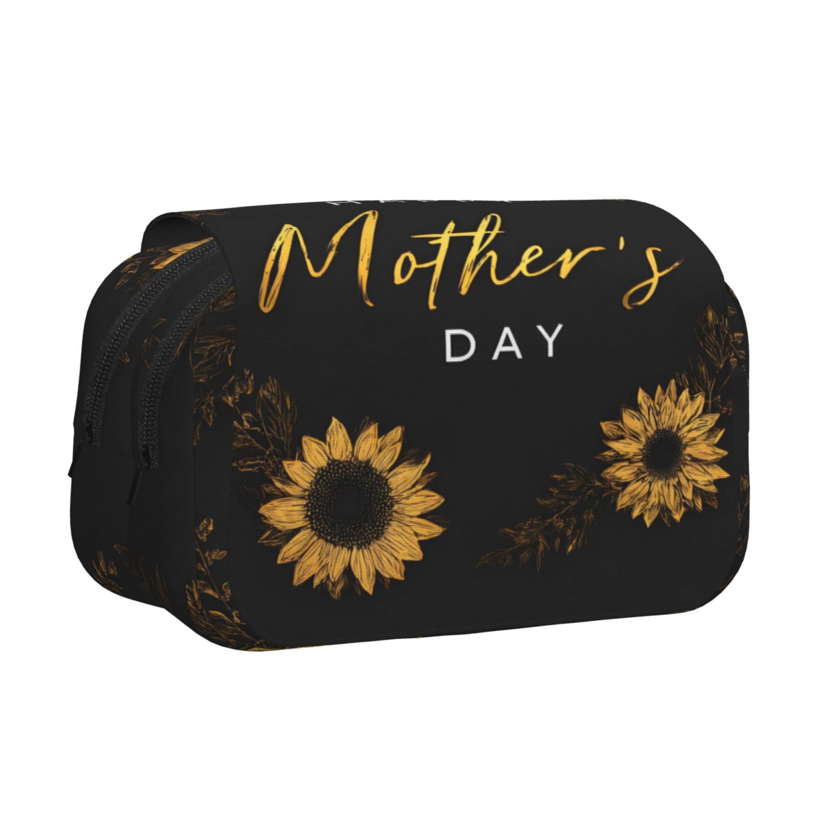 Large-Capacity Flip-Top Double-Layer Pencil Case, Multi-Functional Pocket Pen Case, Durable Stationery Organizer Sunflower Black Background Happy Mother'S Day