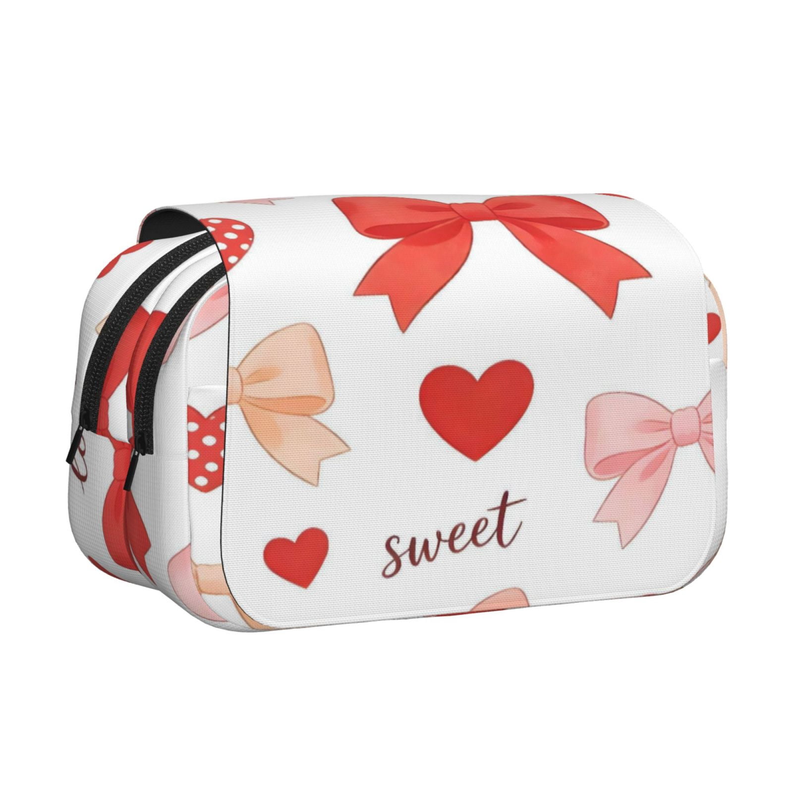 Large-Capacity Flip-Top Double-Layer Pencil Case, Multi-Functional Pocket Pen Case, Durable Stationery Organizer Sweet Love Bow Heart White