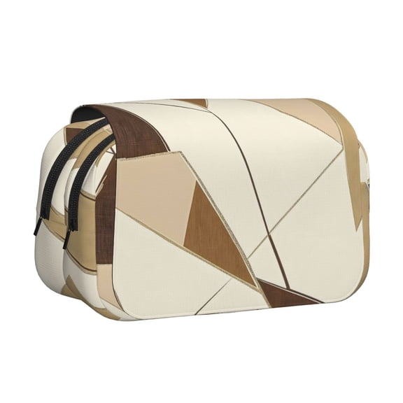 Large-Capacity Flip-Top Double-Layer Pencil Case, Multi-Functional Pocket Pen Case, Durable Stationery Organizer Tan Geometric Lines_1