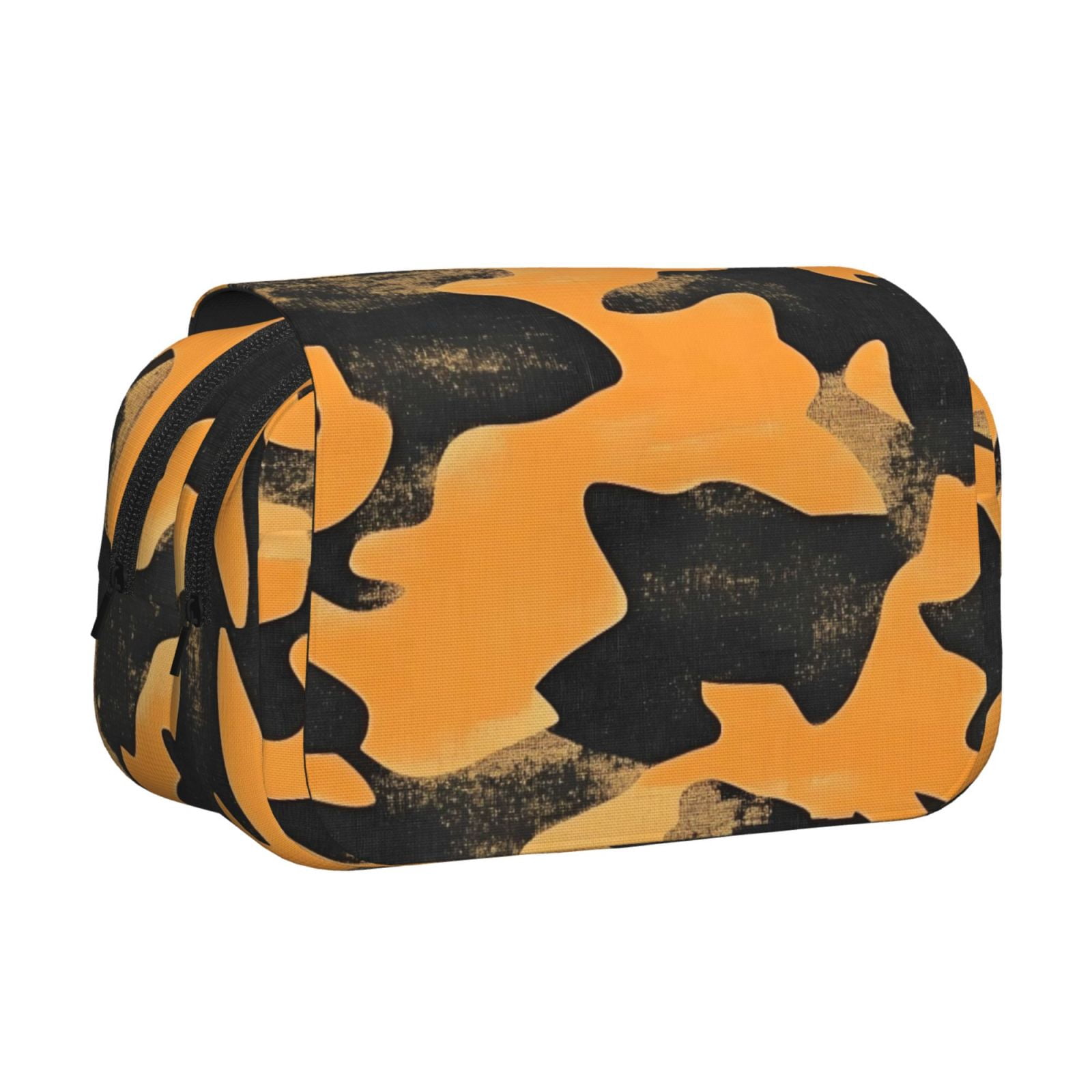 Large-Capacity Flip-Top Double-Layer Pencil Case, Multi-Functional Pocket Pen Case, Durable Stationery Organizer Texture Camo Army Orange_3