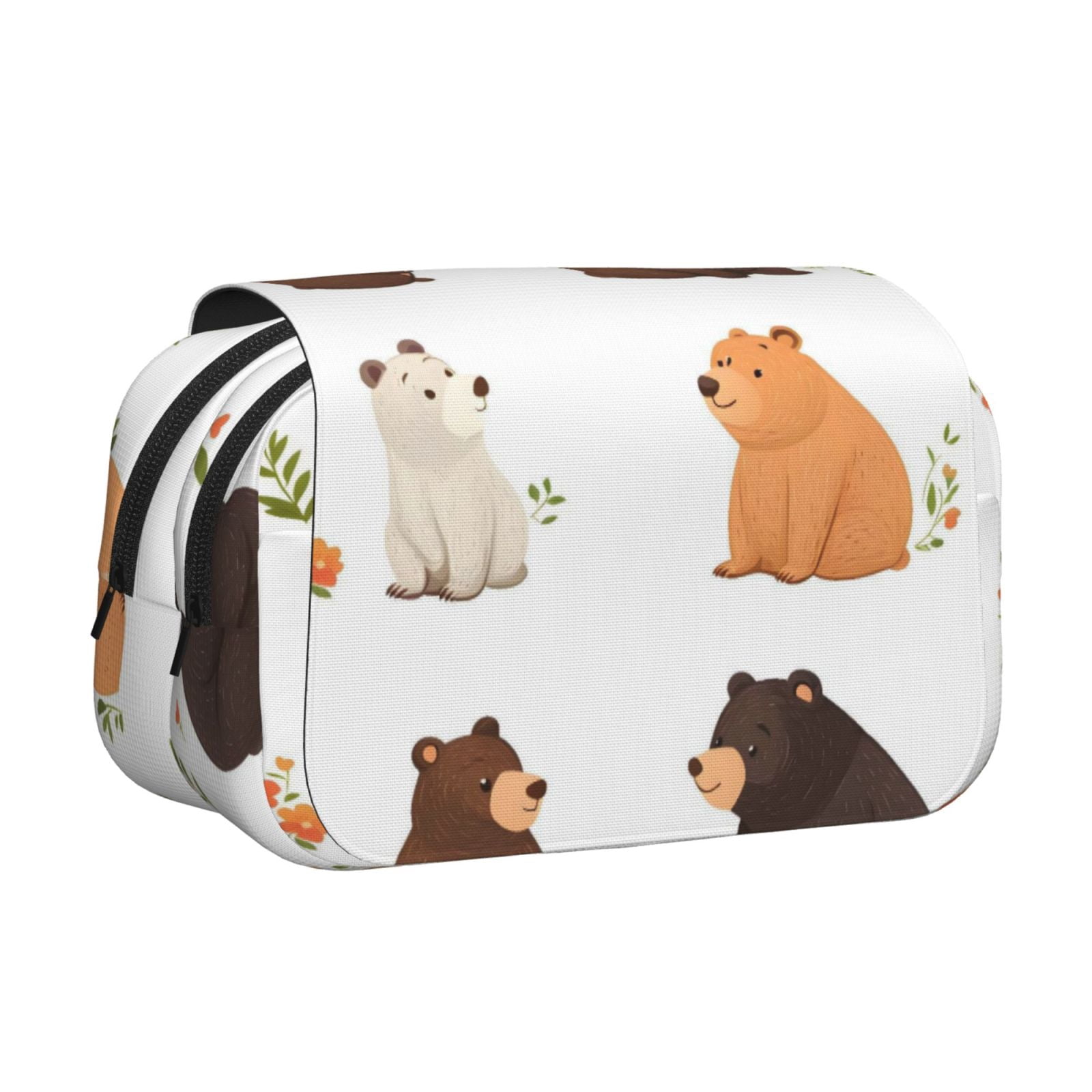 Large-Capacity Flip-Top Double-Layer Pencil Case, Multi-Functional Pocket Pen Case, Durable Stationery Organizer The Simple-Minded Bear