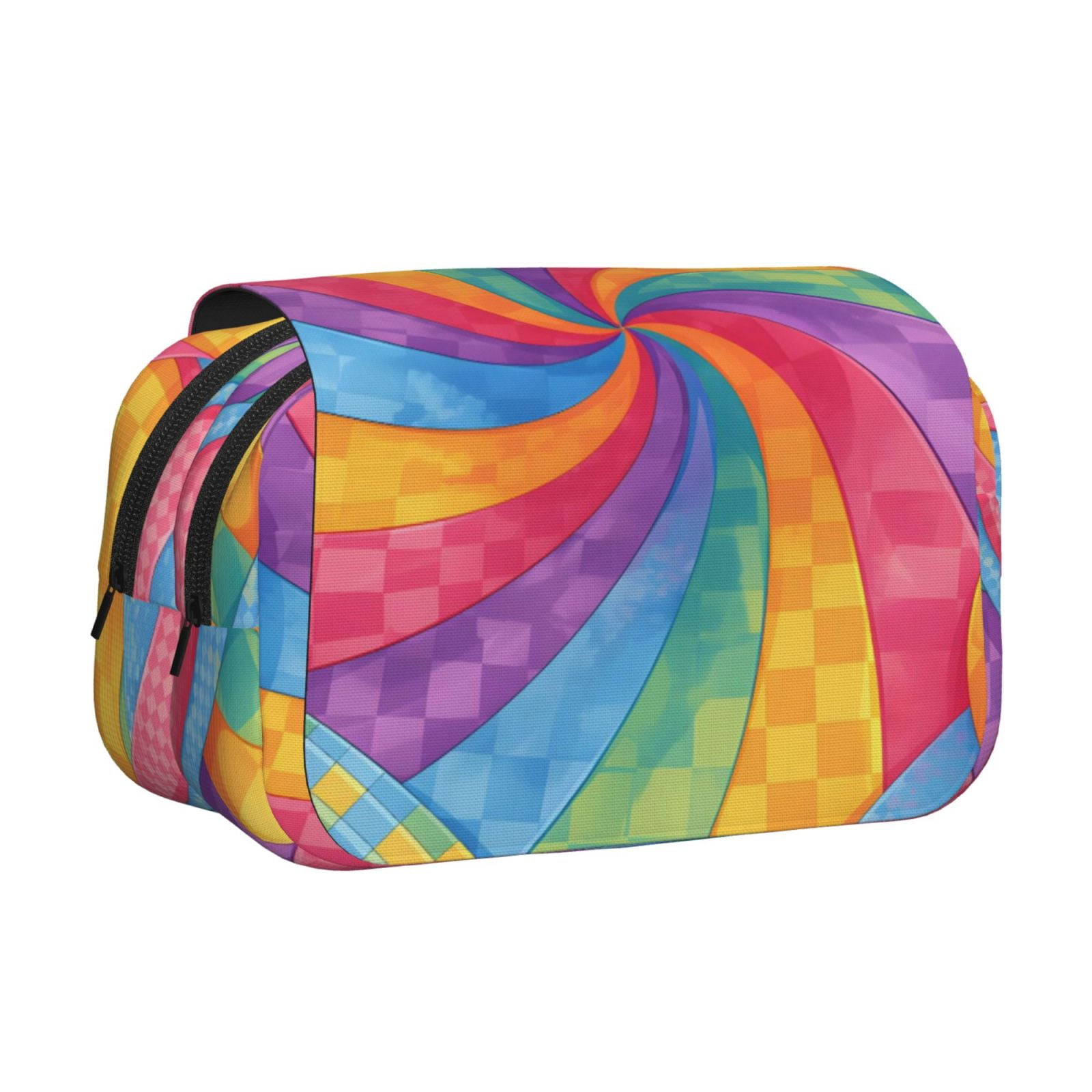 Large-Capacity Flip-Top Double-Layer Pencil Case, Multi-Functional Pocket Pen Case, Durable Stationery Organizer Tie-Dye Pattern Rainbow Colors