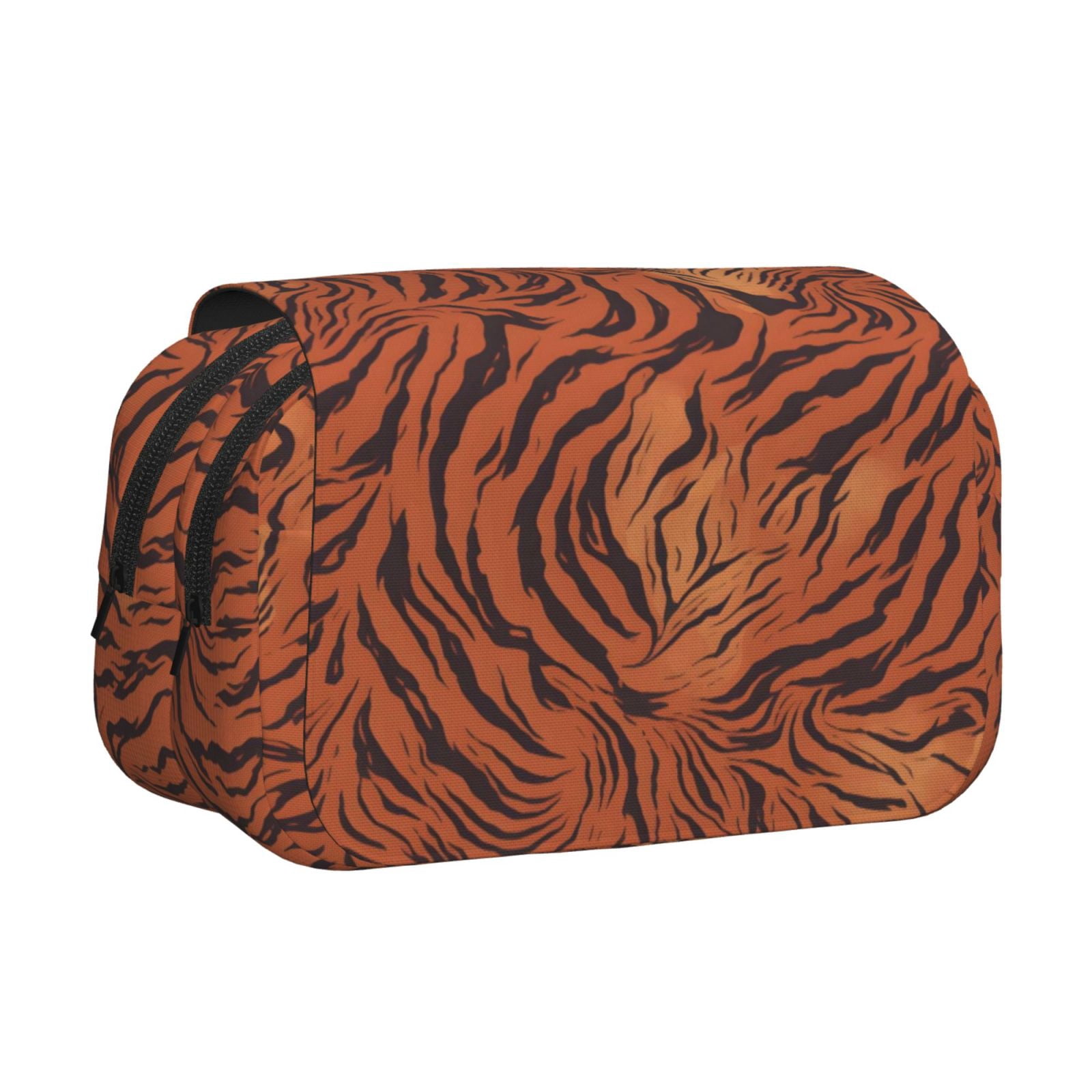 Large-Capacity Flip-Top Double-Layer Pencil Case, Multi-Functional Pocket Pen Case, Durable Stationery Organizer Tiger Print Style Darkred_1