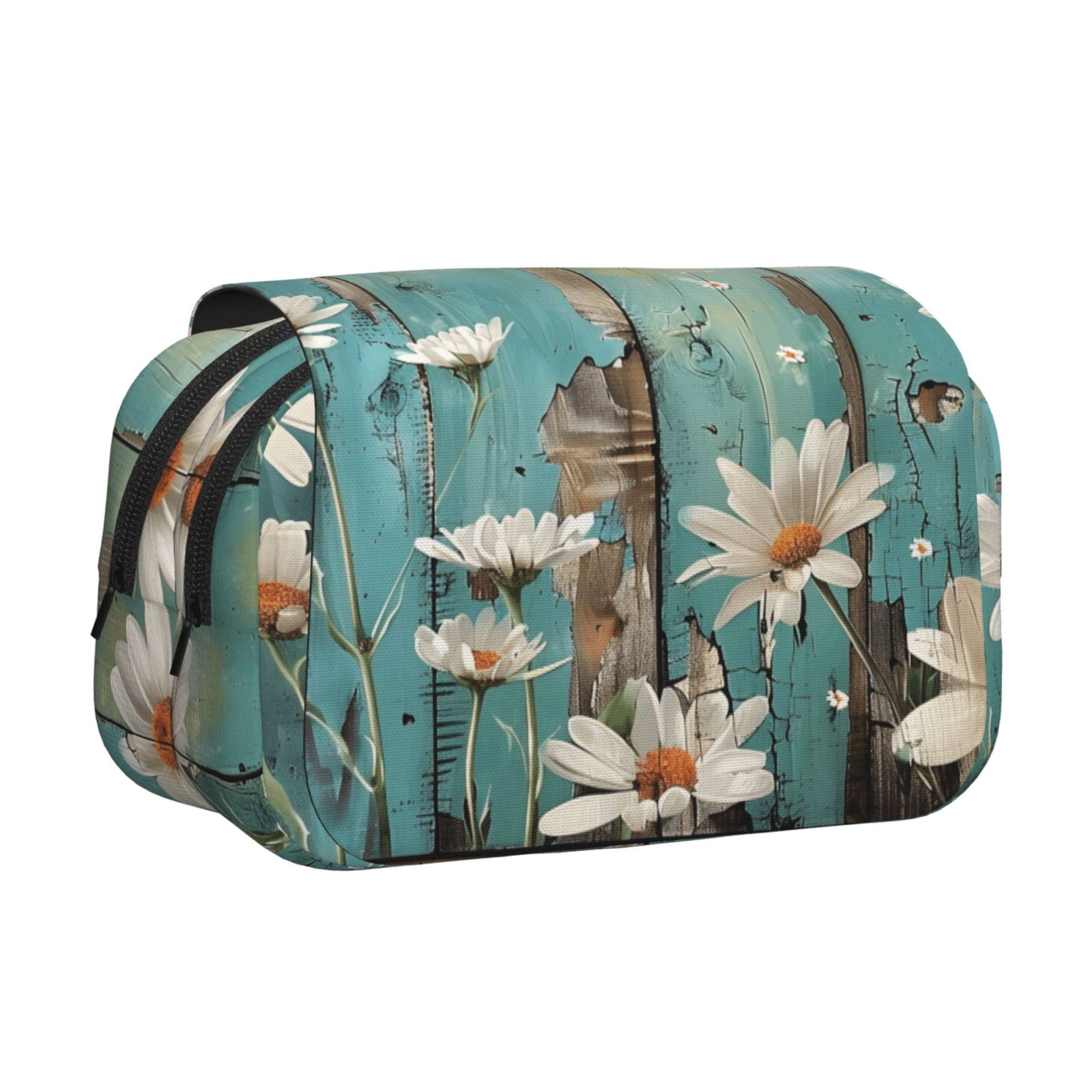 Large-Capacity Flip-Top Double-Layer Pencil Case, Multi-Functional Pocket Pen Case, Durable Stationery Organizer Turquoise Wood Farmhouse Sunflowers (9)