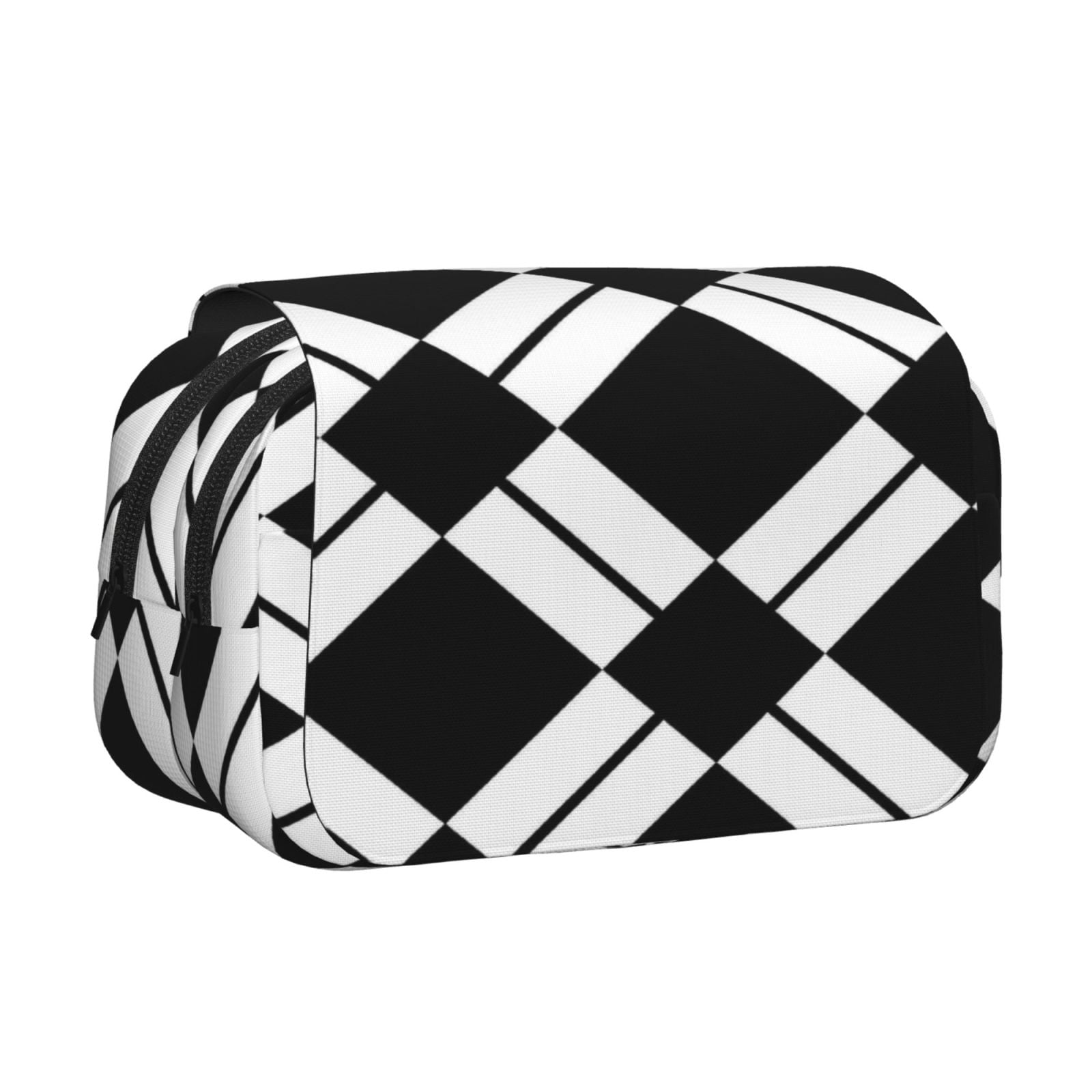 Large-Capacity Flip-Top Double-Layer Pencil Case, Multi-Functional Pocket Pen Case, Durable Stationery Organizer White And Black Checkered Pattern