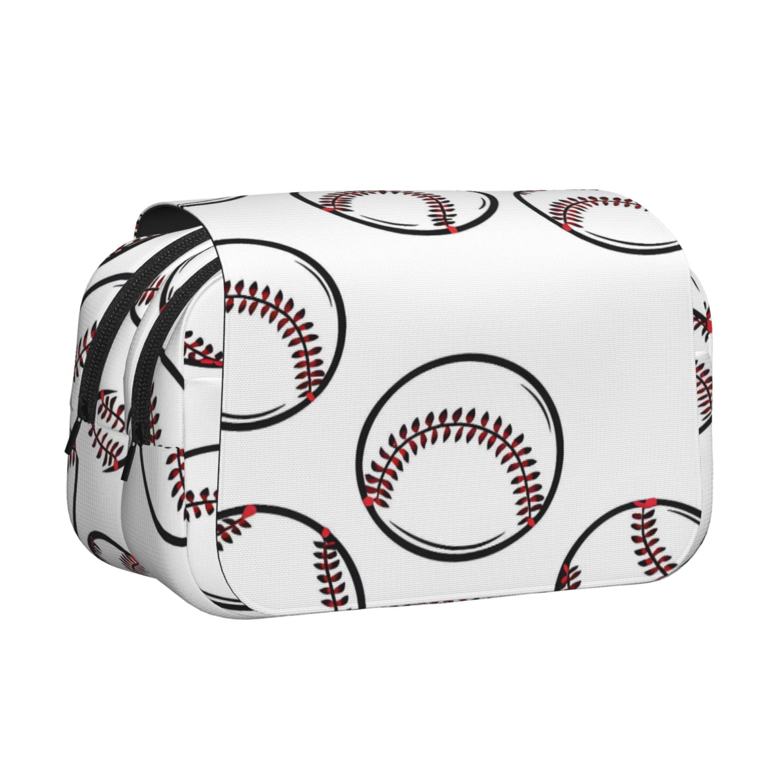 Large-Capacity Flip-Top Double-Layer Pencil Case, Multi-Functional Pocket Pen Case, Durable Stationery Organizer White Baseballs With Classic Red Stitching