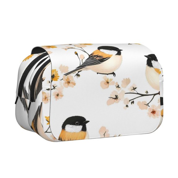 Large-Capacity Flip-Top Double-Layer Pencil Case, Multi-Functional Pocket Pen Case, Durable Stationery Organizer Yellow Flowers And Birds