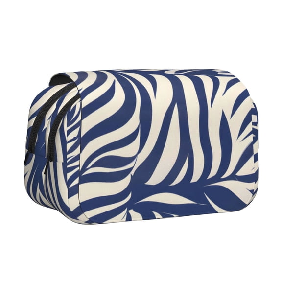 Large-Capacity Flip-Top Double-Layer Pencil Case, Multi-Functional Pocket Pen Case, Durable Stationery Organizer Zebra Print Style Steelblue_1