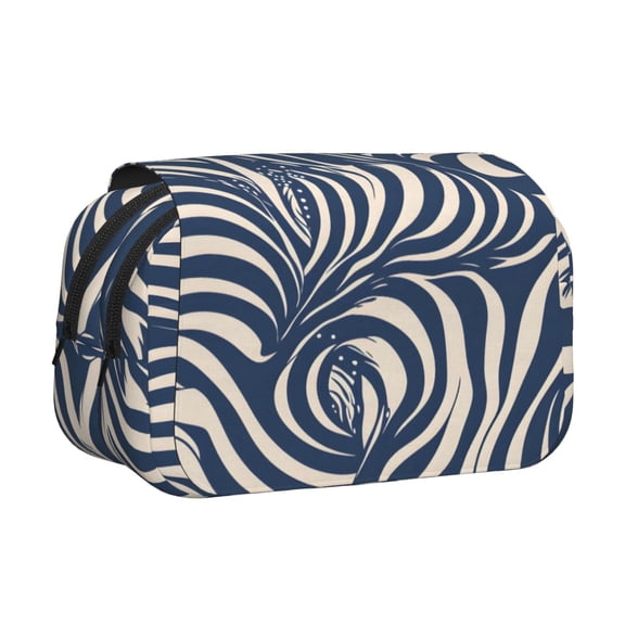Large-Capacity Flip-Top Double-Layer Pencil Case, Multi-Functional Pocket Pen Case, Durable Stationery Organizer Zebra Print Style Steelblue_3