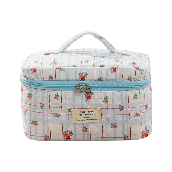 Large Capacity Floral Cosmetic Bag - Quilted Polyester, Lightweight, Multi-Compartment - for Travel, Toiletries Storage & Fashionable Organization