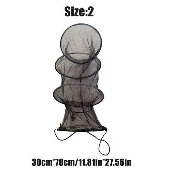 Large Capacity Foldable Fishing Keep Net, Nylon Mesh Fish Storage Basket with Secure Rope for Freshwater Fishing