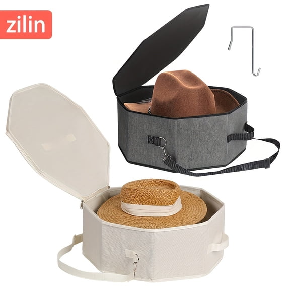 Large Capacity Foldable Hat Storage Box for Women and Men, Cardboard Supported with 1 Door Hook Hanger  Travel Cowboy Hat Organizer & Bag