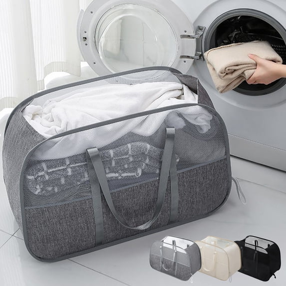 Large Capacity Foldable Laundry Basket with Breathable Mesh and Carry Handles for Dirty Clothes and Home Storage