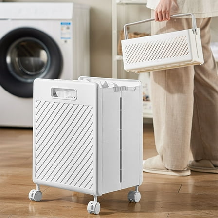 Large Capacity Foldable Laundry Basket with Wheels, Collapsible Clothes Hamper Storage Bin, Heavy Duty Rolling Laundry Cart for Home Bathroom
