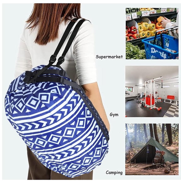 Large Capacity Foldable Shopping Tote Bag with Zipper for Groceries Travel Storage, Lightweight Reusable Fabric Bag, Carry Heavy Items Up to 50 lbs