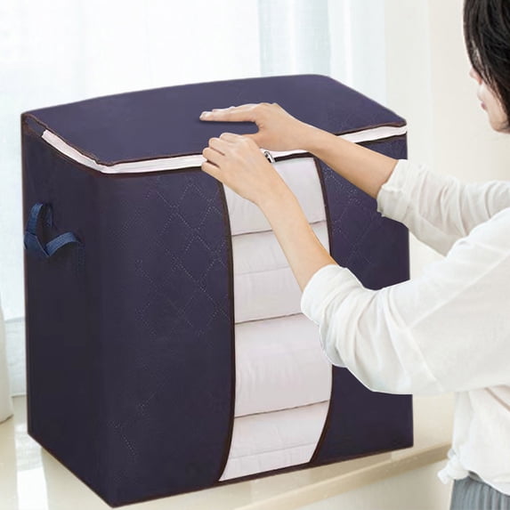 Large Capacity Foldable Storage Bag with Reinforced Handles, Portable Moving Storage Bags 18.89*19.68*11.02 in, Bonus Double Mesh Underwear Socks Organizer (Navy, L)