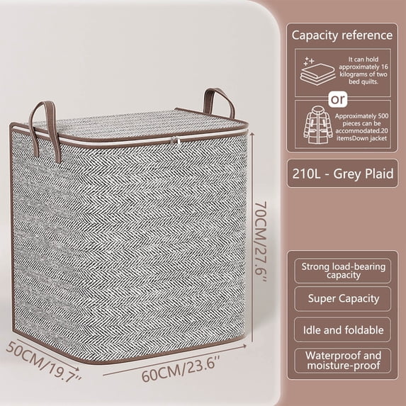 Large Capacity Foldable Storage Bag with Zipper Closure and Handle Non-Woven Fabric Organizer for Home Storage and Travel Use