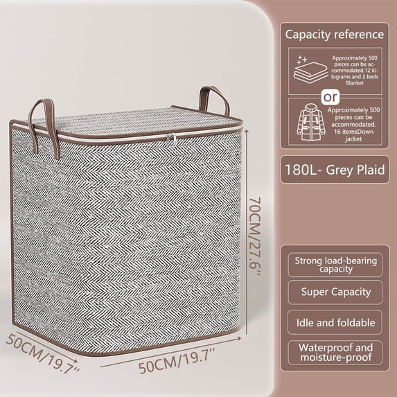 Large Capacity Foldable Storage Bag with Zipper Closure and Handle Non-Woven Fabric Organizer for Home Storage and Travel Use