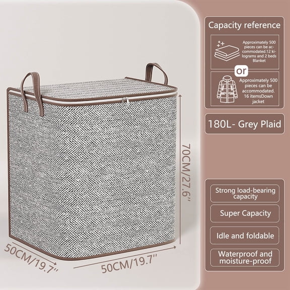 Large Capacity Foldable Storage Bag with Zipper Closure and Handle Non-Woven Fabric Organizer for Home Storage and Travel Use