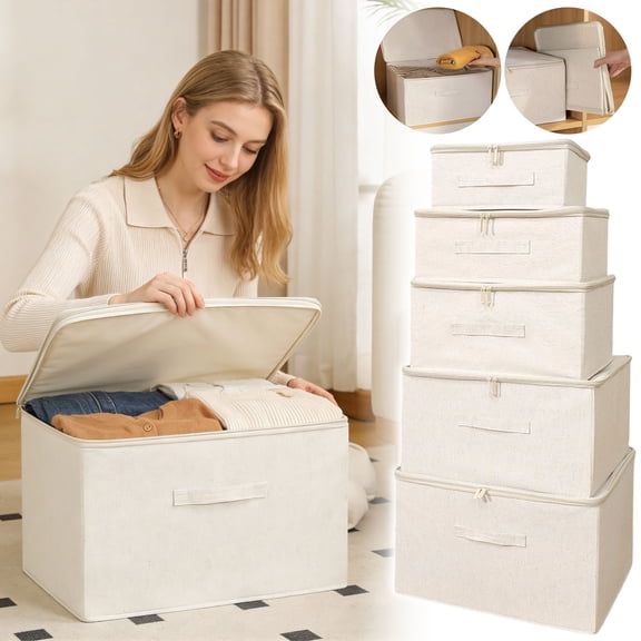 Large Capacity Foldable Storage Box with Sturdy Zipper Closure, Collapsible Fabric Organizer Bin for Home Clothes, Blankets, Bedding & Gifts, Space-Saving Storage Case for Bedroom & Dorm, C
