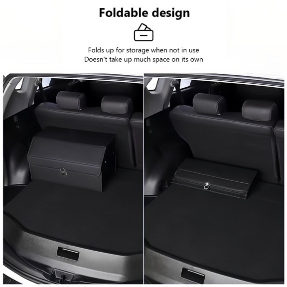 Large Capacity Folding Trunk Organizer Box for SUV and Car Storage, Multi-Use Tools and Gear Holder, PU Leather Auto Stowing and Tidying Solution