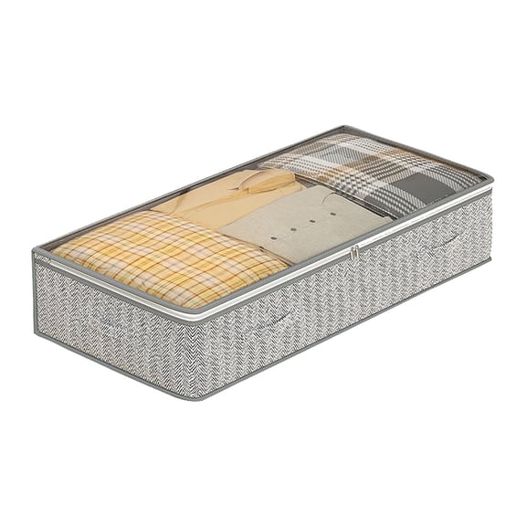 Large Capacity Folding Wardrobe Storage Box with Transparent Top - Bidirectional Zipper Organizer for Sweaters, Pants, Bedding - Under Bed & Closet Organizer, 100x50x25cm