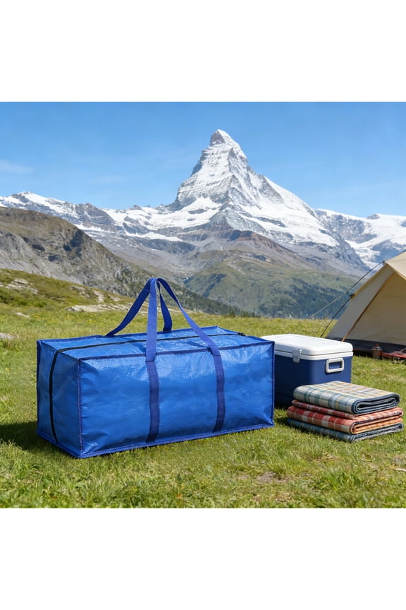 Large Capacity Folding Waterproof Tote Bag Portable Outdoor Gear Organizer Heavy Duty P-E Material 29.1" Blue Travel, Camping, Storage, Moving Duffle