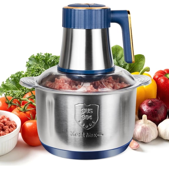 Large Capacity Food Processor,5 Speed Electric Meat Grinder Vegetable Chopper,500W Powerful Motor 6 Bi-Level Blade Meat mincer for Vegetable, Nuts, Onion, Garlic with 304 Stainless Steel Bowl