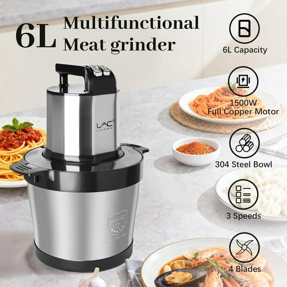 Large Capacity Food Processors,Electric Meat Grinder Veggie Chopper with Stainless Steel Bowl,3 Speeds,4 Bi-Level Blades and Spatula for Meat,Onion,Vegetables,Fruits(24 Cup Black)