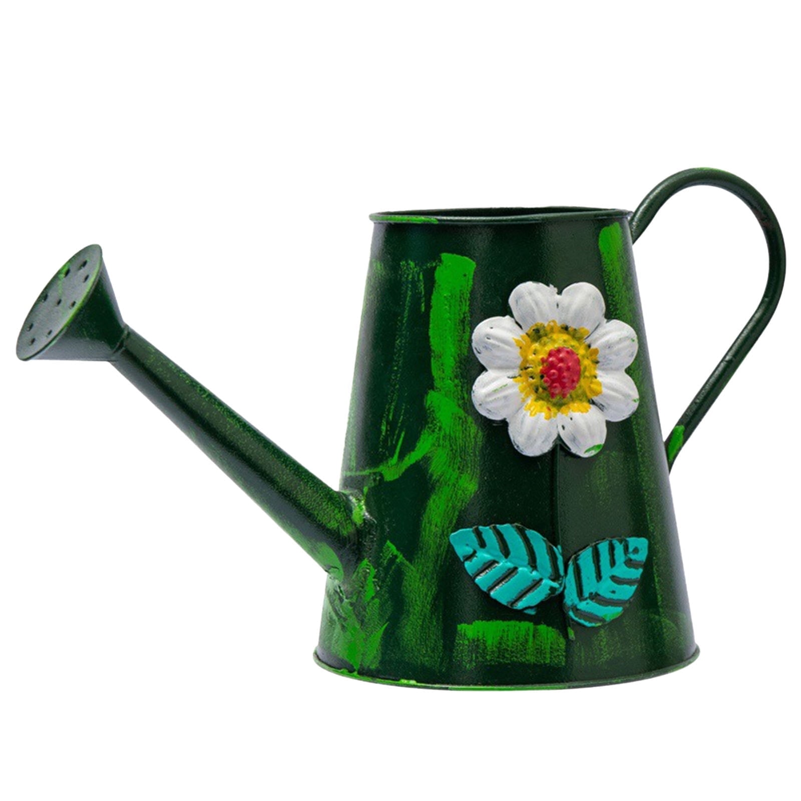 Large Capacity Galvanized Metal Watering Can with Floral Bird Design for Garden Use