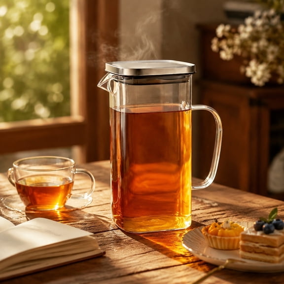 Large Capacity Glass Cold Brew Pitcher 1500ml with Stainless Steel Filter and Lid for Iced Tea Fruit Infused Water Summer Beverage Container High Borosilicate Glass Heat Resistant Pitcher with Handle