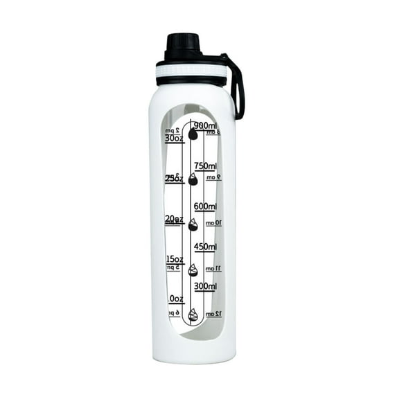 Large Capacity Glass Water Bottle with Handle 1000ml Sports Water Cup with Measurement Marks Transparent Drinking Glass for Home Office Gym Reusable Beverage Container for Hot Cold Drinks