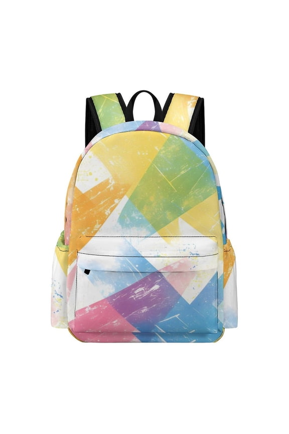 Large Capacity Half Print Backpack 11.816.55.9in Multifunctional Zipper Design Convenient Switch AliceBlue Tie-dye Background Rainbow Colors (2)
