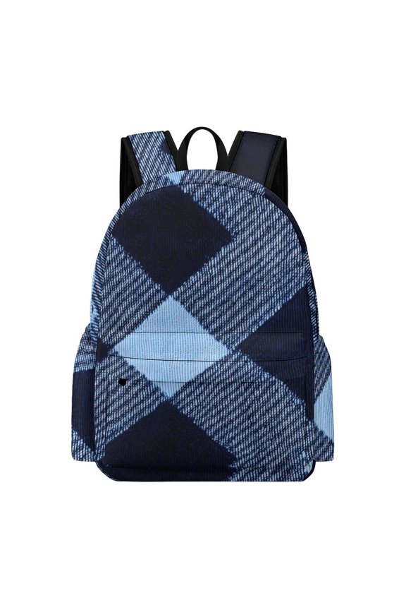 Large Capacity Half Print Backpack 11.816.55.9in Multifunctional Zipper Design Convenient Switch Argyle Plaid Blue_3